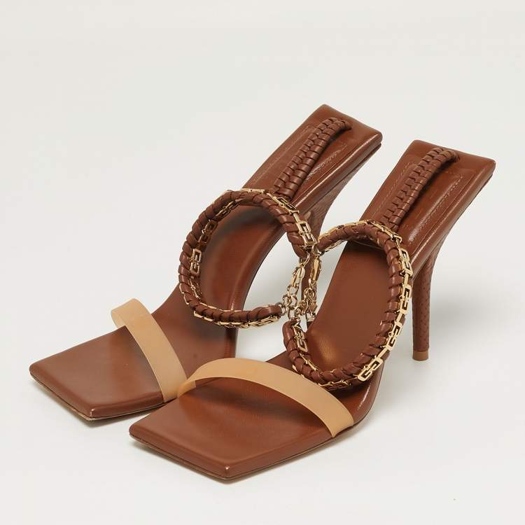 Pre Owned Givenchy 4G Size 39 Brown Woven Leather and Rubber Ankle Strap Sandals