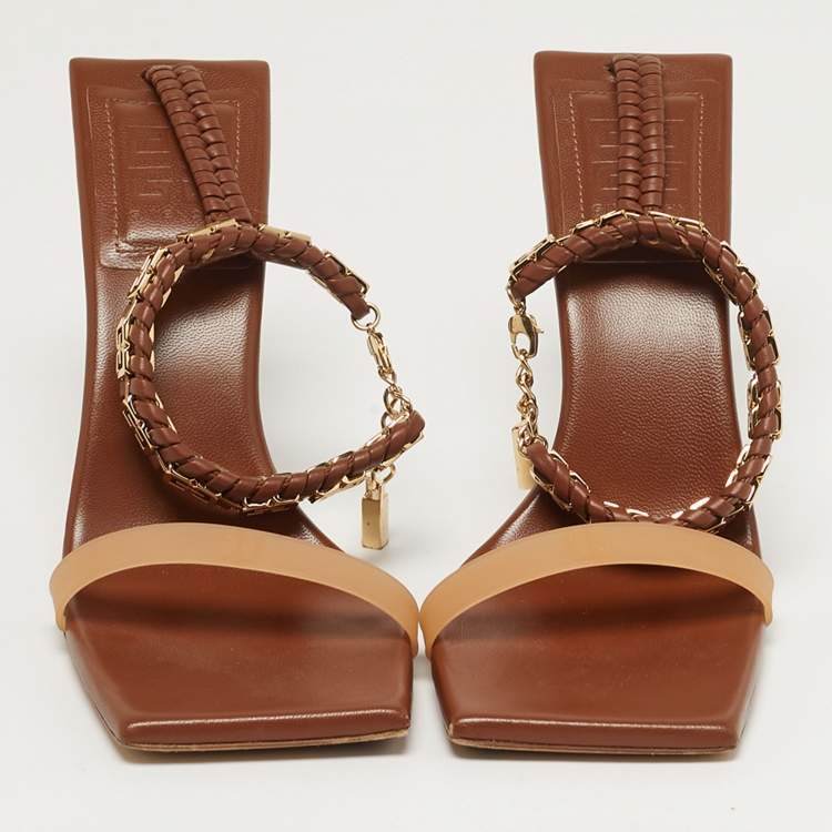 Pre Owned Givenchy 4G Size 39 Brown Woven Leather and Rubber Ankle Strap Sandals