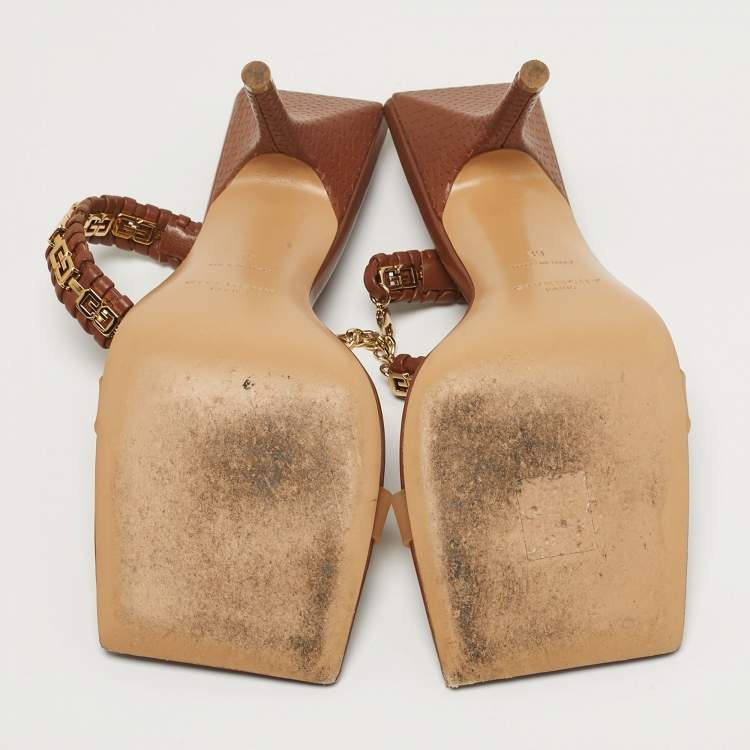 Pre Owned Givenchy 4G Size 39 Brown Woven Leather and Rubber Ankle Strap Sandals