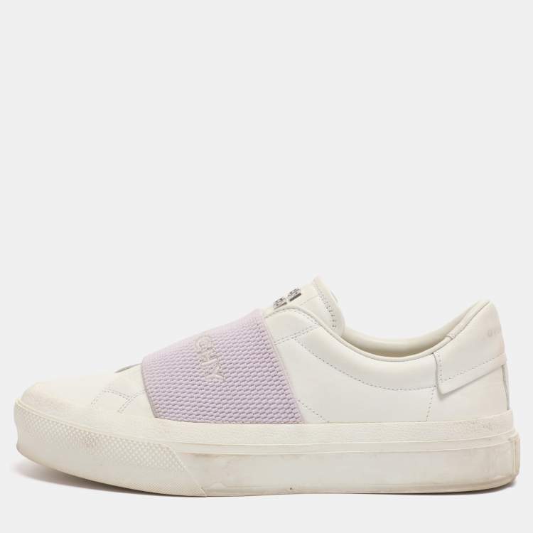 Pre Owned Givenchy City Sport Size 38 White/Purple Leather Slip On Sneakers