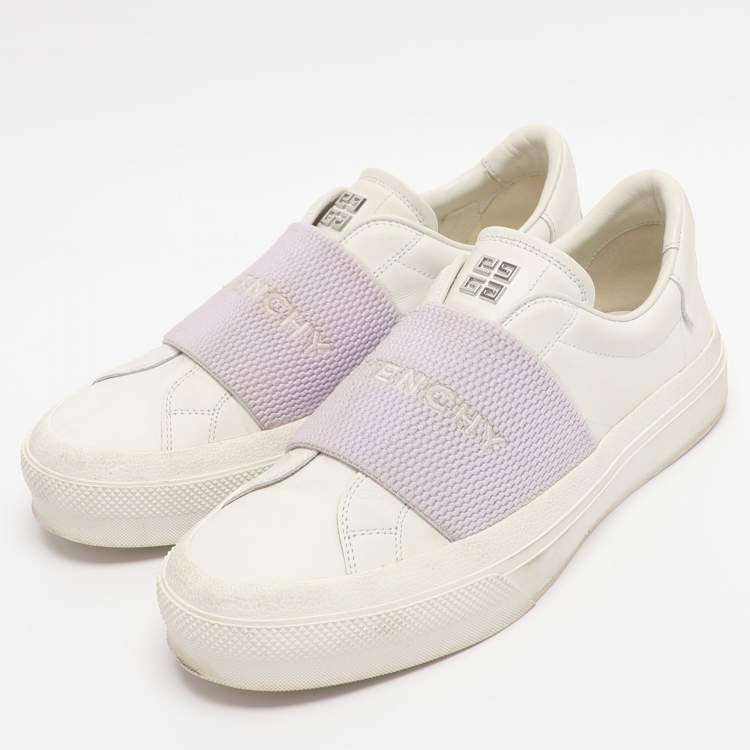 Pre Owned Givenchy City Sport Size 38 White/Purple Leather Slip On Sneakers
