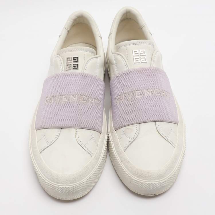 Pre Owned Givenchy City Sport Size 38 White/Purple Leather Slip On Sneakers