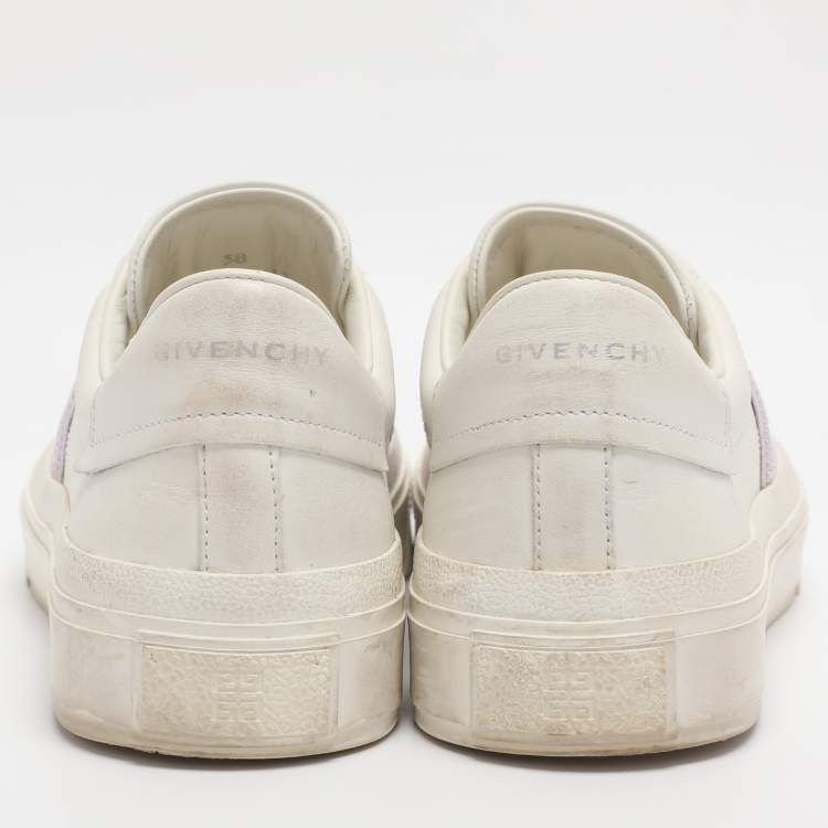 Pre Owned Givenchy City Sport Size 38 White/Purple Leather Slip On Sneakers