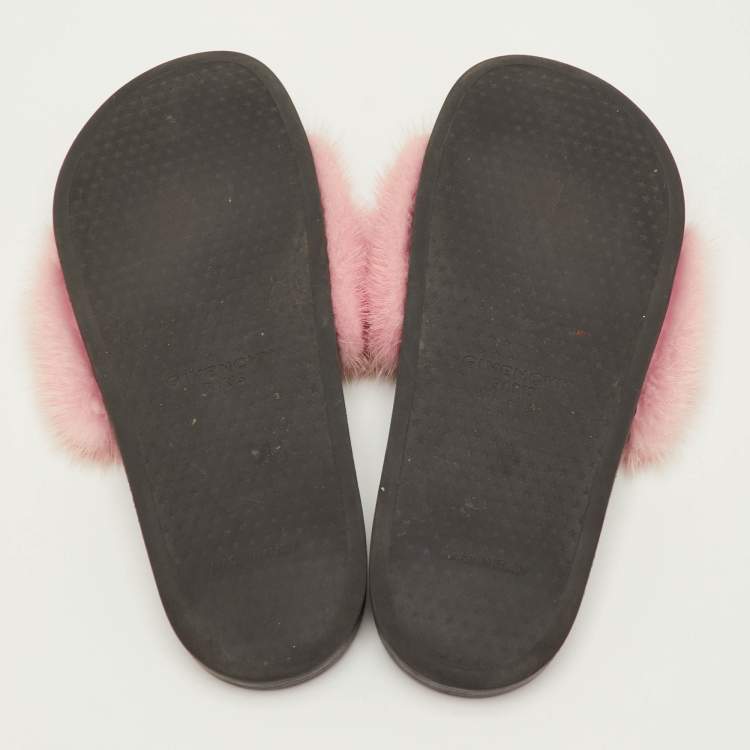 Pre Owned Givenchy Size 40 Light Pink Mink Fur Flat Slide Sandals