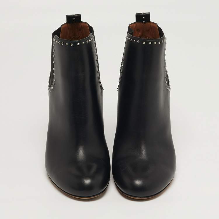 Pre Owned Givenchy Size 40 Black Studded Leather Round Toe Ankle Boots 