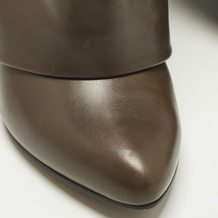 Pre Owned Givenchy Shark Lock Size 37.5 Green Leather Ankle Length Boots