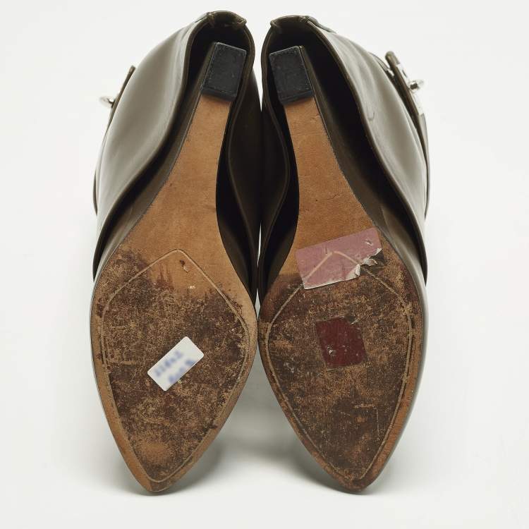 Pre Owned Givenchy Shark Lock Size 37.5 Green Leather Ankle Length Boots