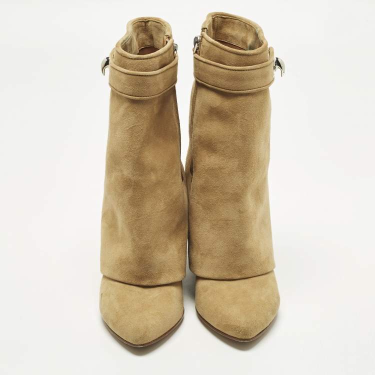 مملوكة مسبقًا Givenchy Shark Lock Size 37 Brown Suede Ankle Length Boots