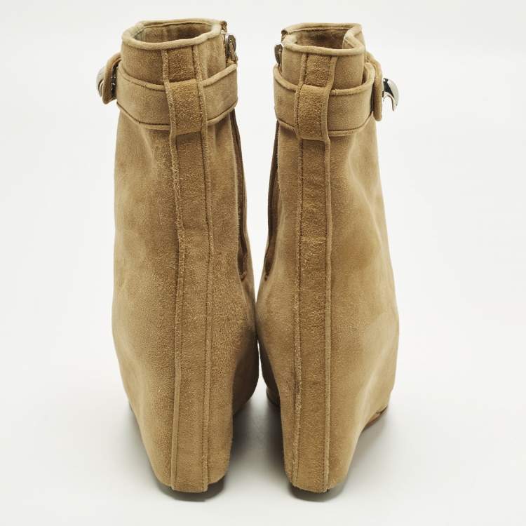 مملوكة مسبقًا Givenchy Shark Lock Size 37 Brown Suede Ankle Length Boots