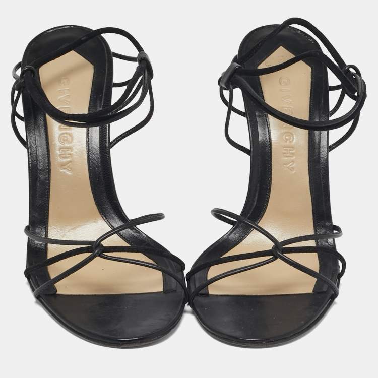 Pre Owned Givenchy Size 38.5 Black Leather and Suede Strappy Sandals