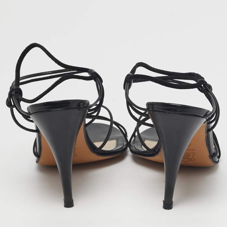 Pre Owned Givenchy Size 38.5 Black Leather and Suede Strappy Sandals