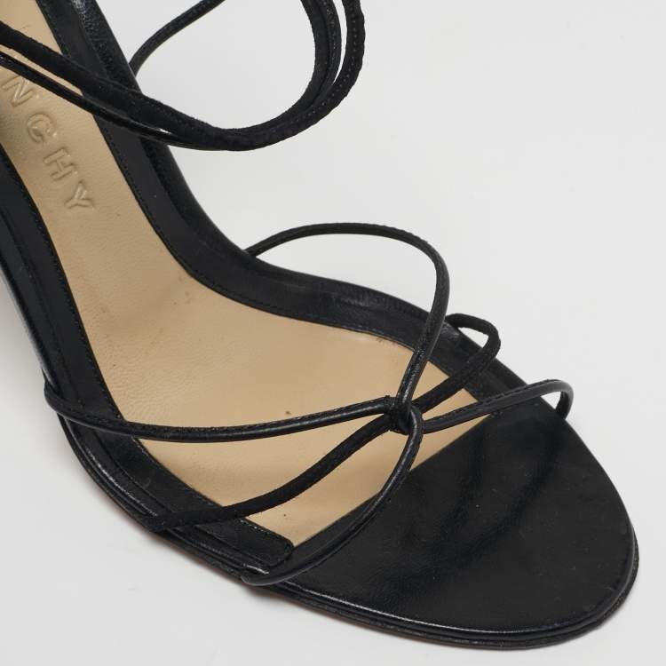 Pre Owned Givenchy Size 38.5 Black Leather and Suede Strappy Sandals
