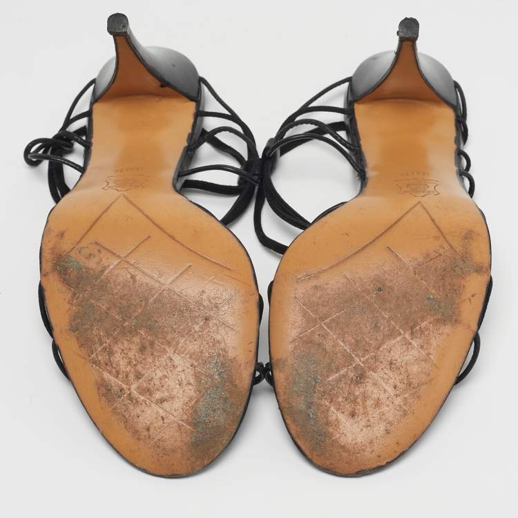 Pre Owned Givenchy Size 38.5 Black Leather and Suede Strappy Sandals
