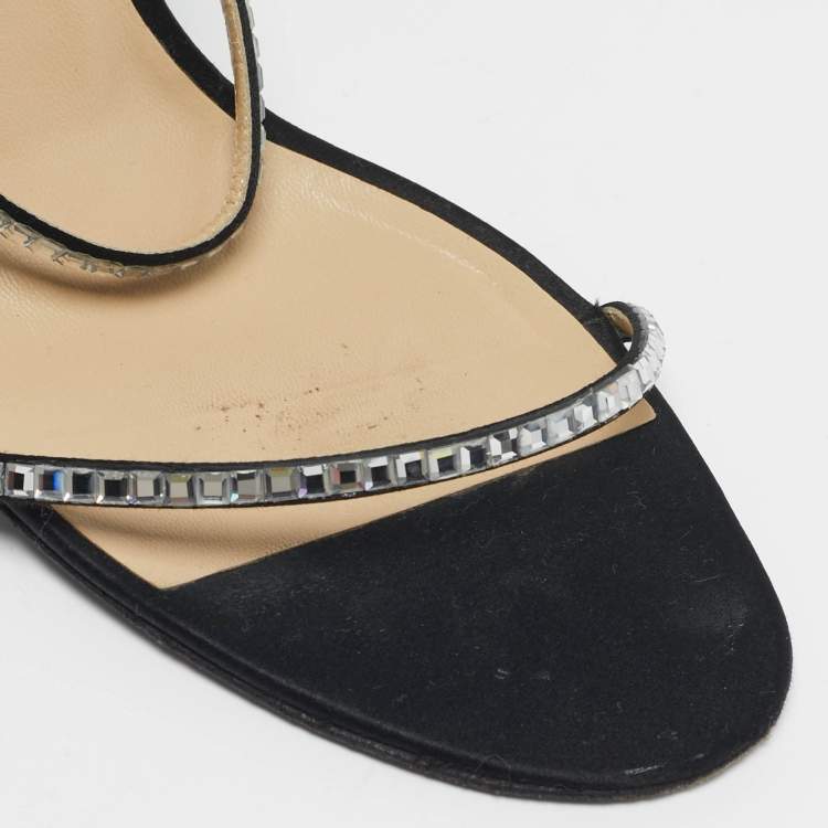 Pre Owned Givenchy Size 38.5 Black Satin Crystal Embellished Slingback Sandals