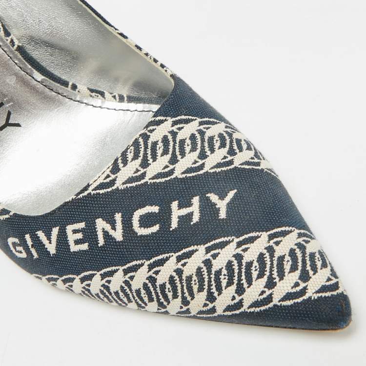 Pre Owned Givenchy G-Chain Size 39 Navy Blue/White Canvas Givenchy Chain Pumps