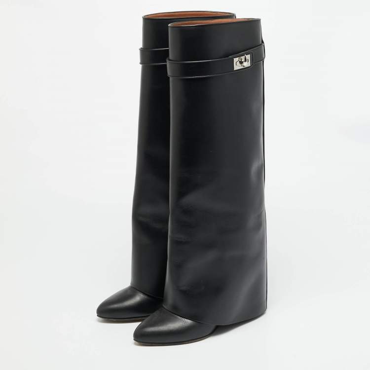 Pre Owned Givenchy Shark Lock Size 39 Black Leather Knee Length Boots
