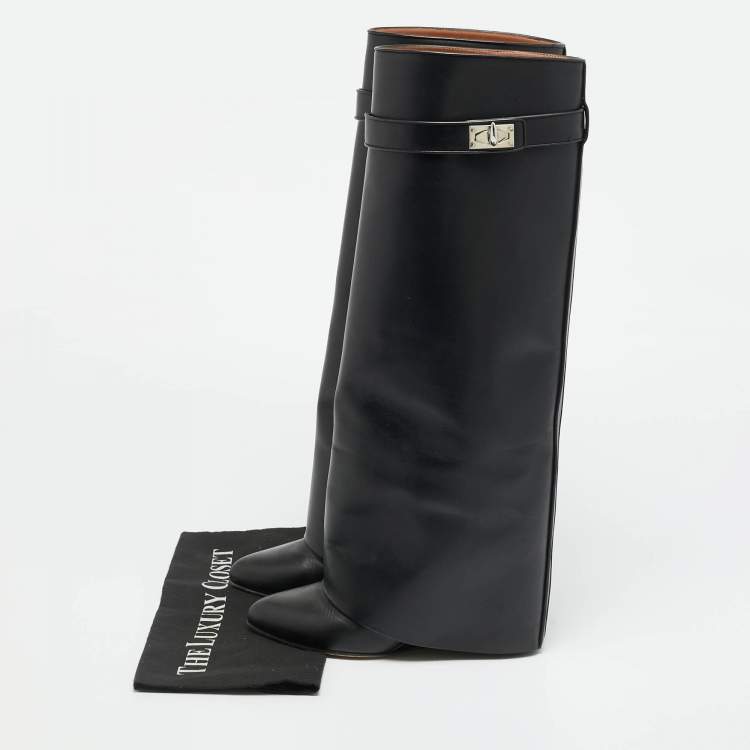 Pre Owned Givenchy Shark Lock Size 39 Black Leather Knee Length Boots