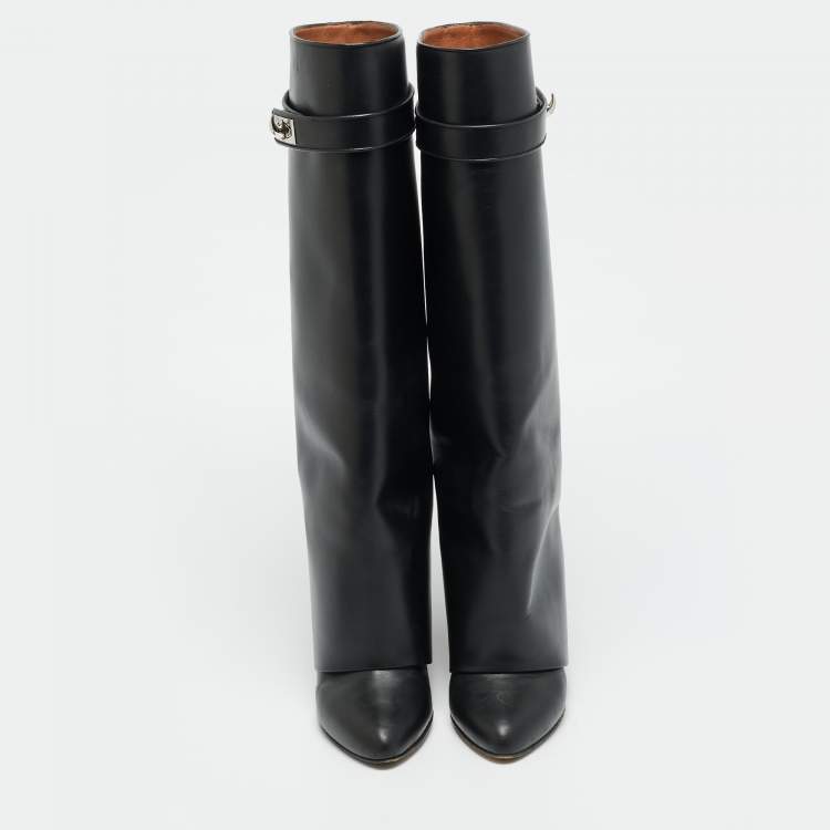 Pre Owned Givenchy Shark Lock Size 39 Black Leather Knee Length Boots
