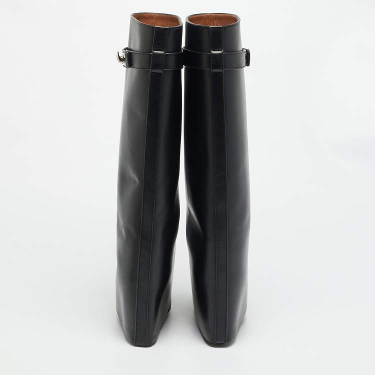 Pre Owned Givenchy Shark Lock Size 39 Black Leather Knee Length Boots
