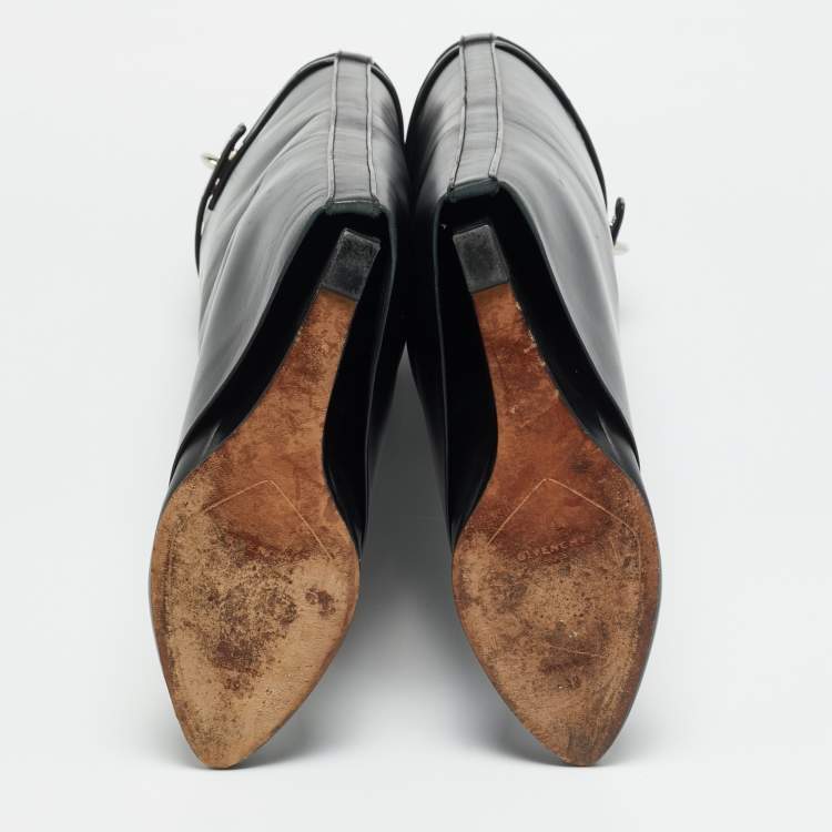 Pre Owned Givenchy Shark Lock Size 39 Black Leather Knee Length Boots