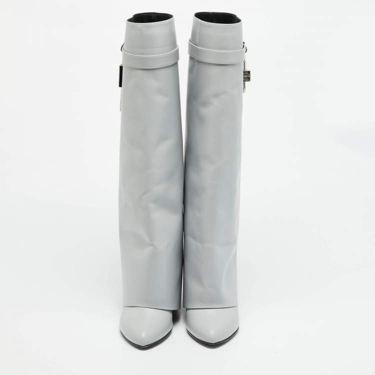Pre Owned Givenchy Shark Lock Size 39 Grey Leather Knee Length Boots