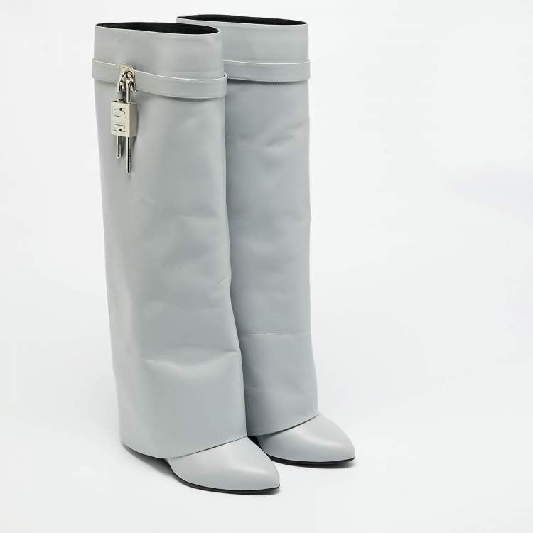 Pre Owned Givenchy Shark Lock Size 39 Grey Leather Knee Length Boots