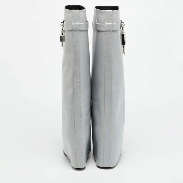 Pre Owned Givenchy Shark Lock Size 39 Grey Leather Knee Length Boots