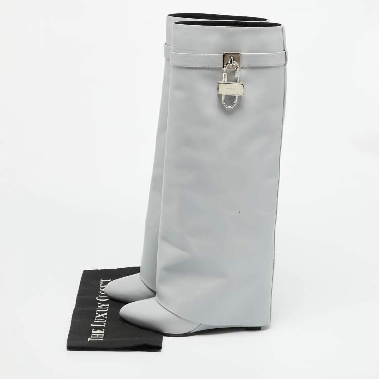 Pre Owned Givenchy Shark Lock Size 39 Grey Leather Knee Length Boots