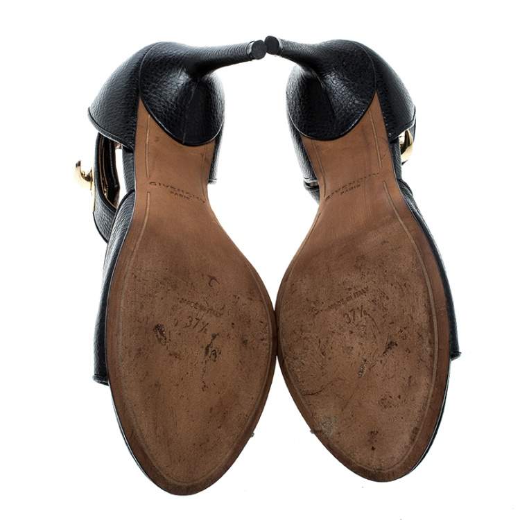 Pre Owned Givenchy Black Leather Sharktooth Ankle Wrap Sandals Size 37.5