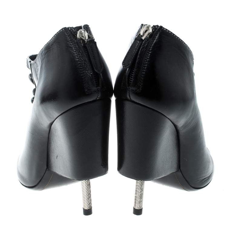 Pre Owned Givenchy Black Leather Nissa Screw Heel Open Toe Lace Up Booties Size 36