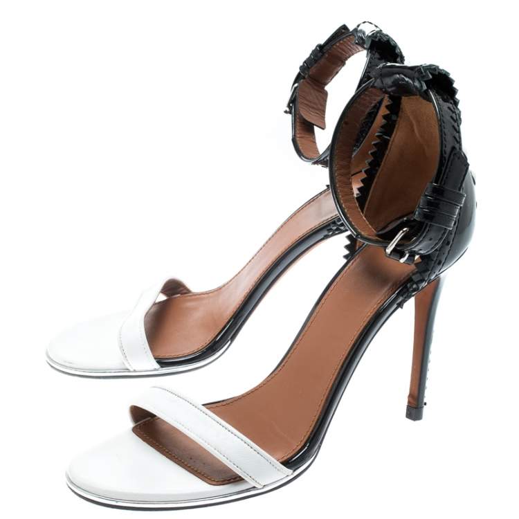 Pre Owned Givenchy Monochrome Leather Ankle Strap Open Toe Sandals Size 37.5