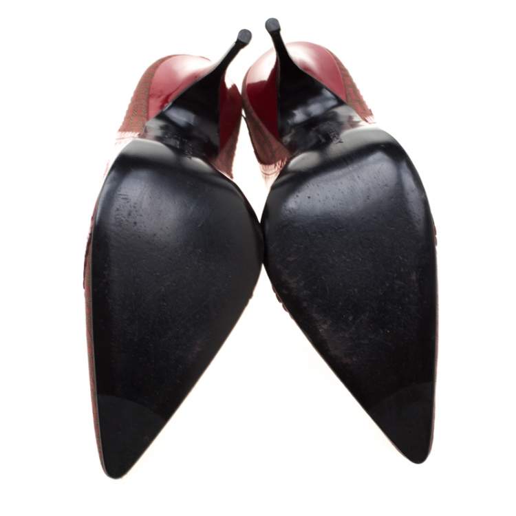 Pre Owned Givenchy Red Canvas And Leather Pointed Toe Pumps Size 39.5