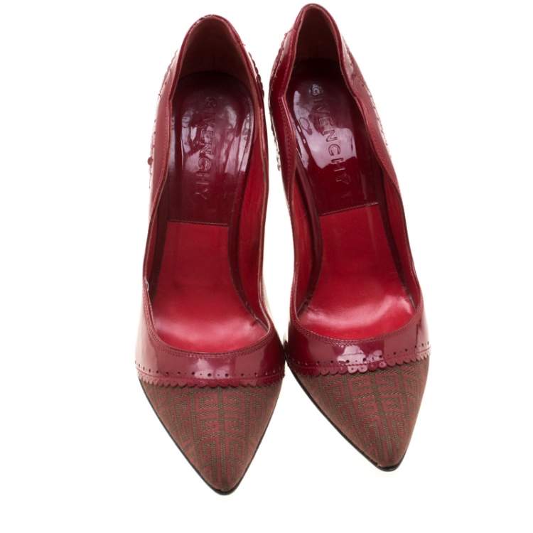 Pre Owned Givenchy Red Canvas And Leather Pointed Toe Pumps Size 39.5