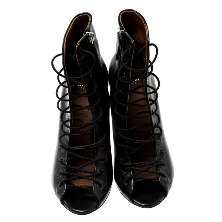 Pre Owned Givenchy Black Leather Cut Out Wedge Boots Size 39