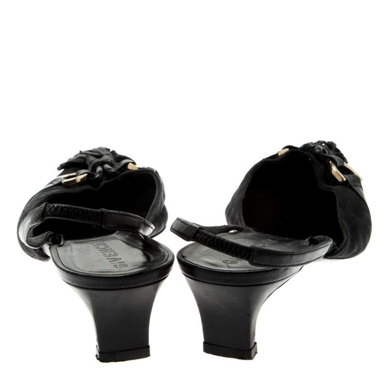 Pre Owned Givenchy Black Monogram Canvas Tassel Detail Pointed Toe Slingback Mules Size 39