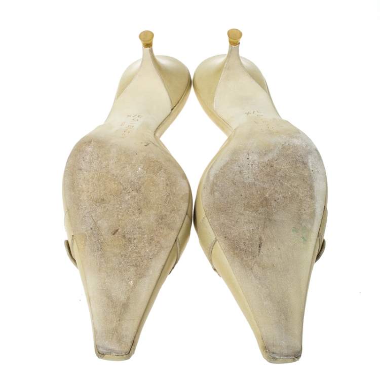 Pre Owned Givenchy Yellow Leather Square Toe Mules Size 37.5