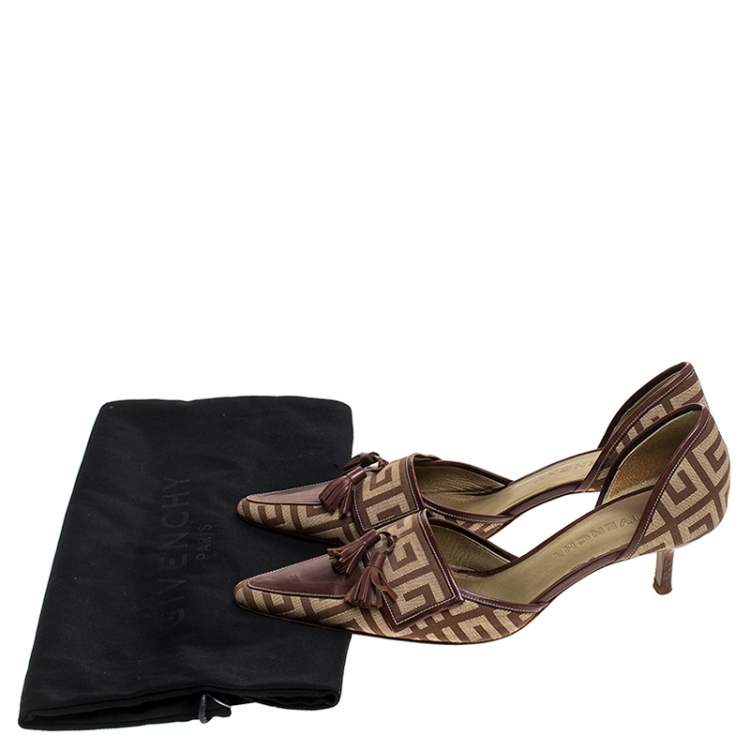 Pre Owned Givenchy Beige/Brown Canvas and Leather Tassels D'orsay Pumps Size 37.5