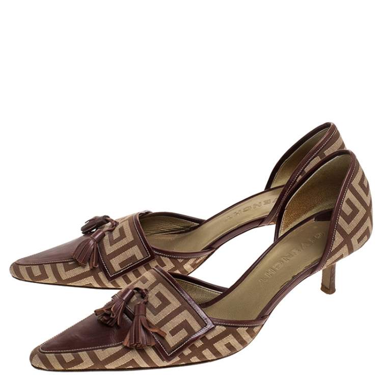 Pre Owned Givenchy Beige/Brown Canvas and Leather Tassels D'orsay Pumps Size 37.5