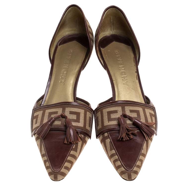 Pre Owned Givenchy Beige/Brown Canvas and Leather Tassels D'orsay Pumps Size 37.5