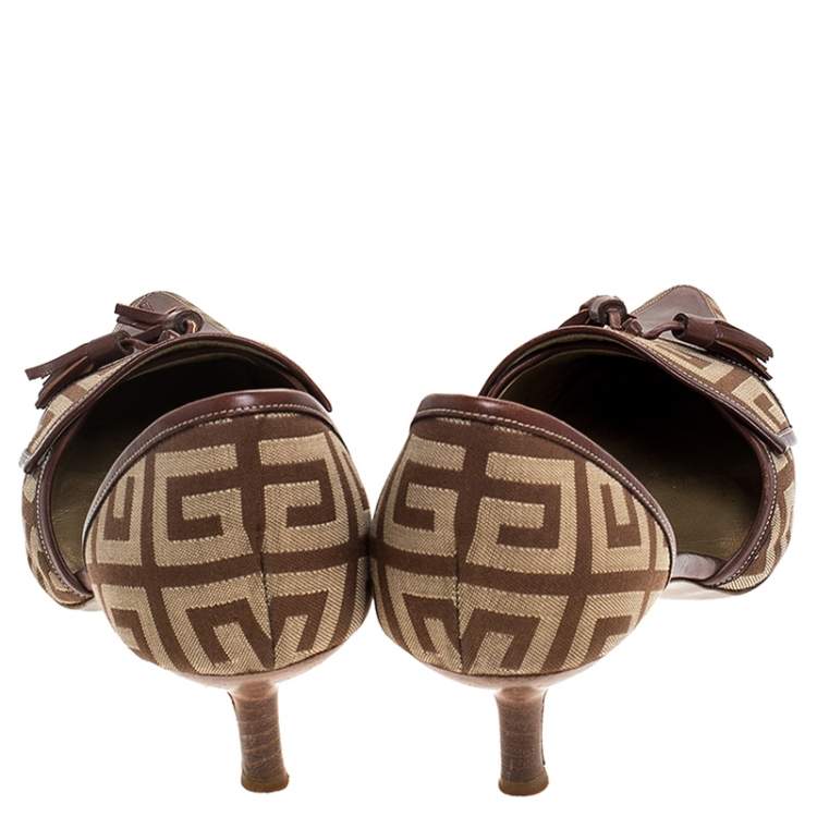 Pre Owned Givenchy Beige/Brown Canvas and Leather Tassels D'orsay Pumps Size 37.5