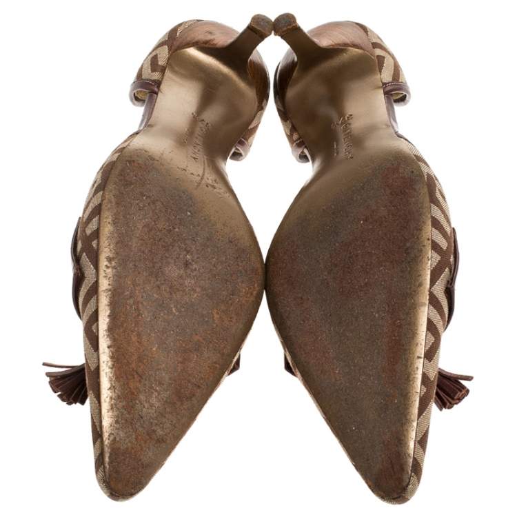 Pre Owned Givenchy Beige/Brown Canvas and Leather Tassels D'orsay Pumps Size 37.5