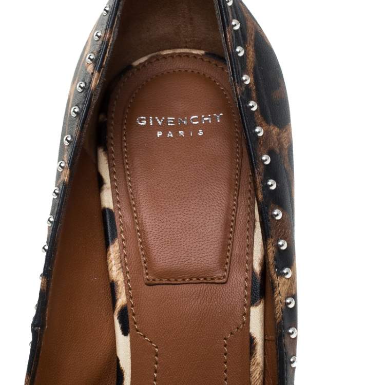 Pre Owned Givenchy Multicolor Leopard Print Leather Metal Stud Embellished Pointed Toe Pumps Size 39
