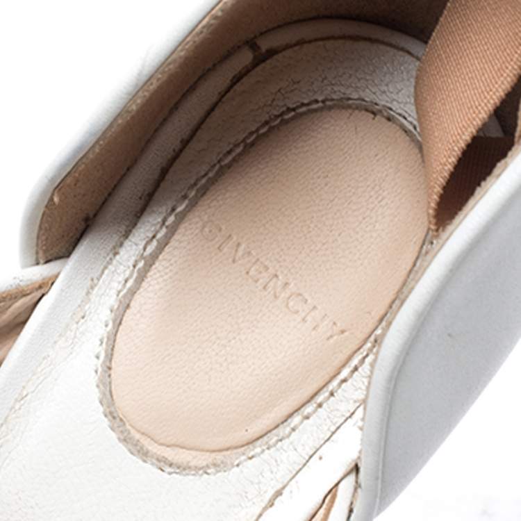 Pre Owned Givenchy White/Beige Leather Cone Heel Ankle Strap Sandals Size 38