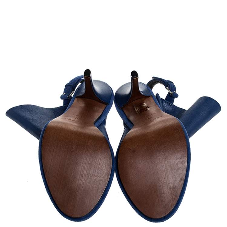 Pre Owned Balenciaga Blue Leather Open Toe Slingback Mule Sandals Size 41