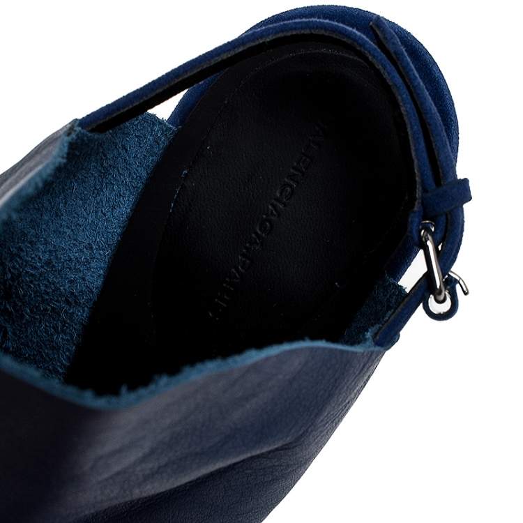 Pre Owned Balenciaga Blue Leather Open Toe Slingback Mule Sandals Size 41