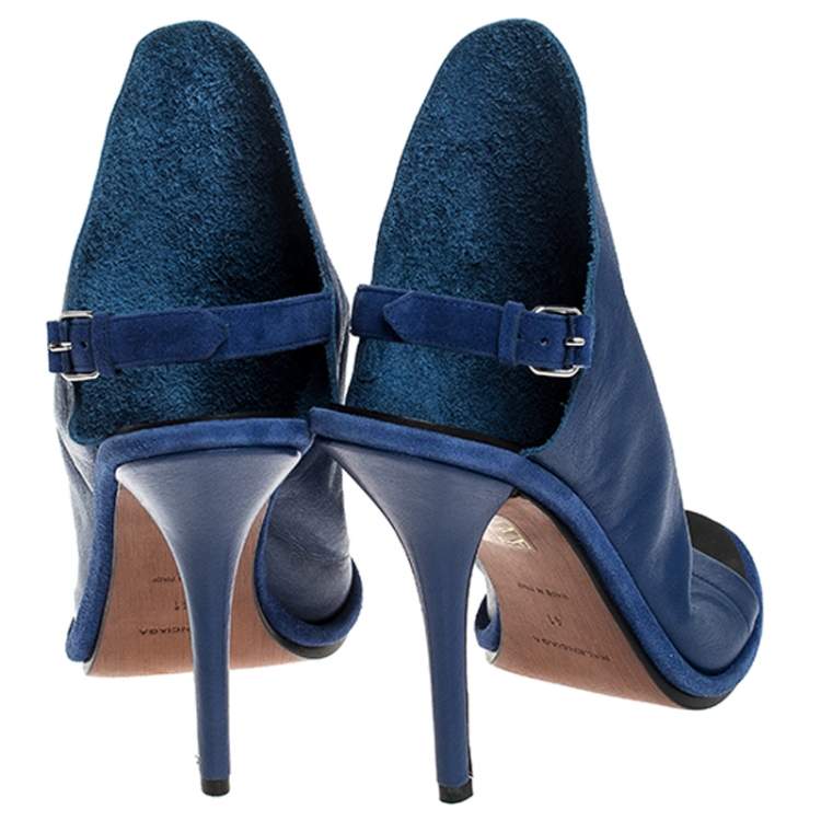 Pre Owned Balenciaga Blue Leather Open Toe Slingback Mule Sandals Size 41