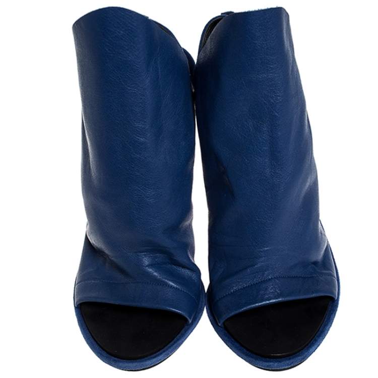 Pre Owned Balenciaga Blue Leather Open Toe Slingback Mule Sandals Size 41