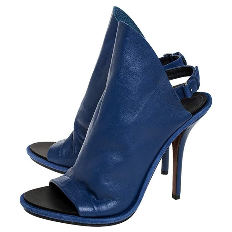 Pre Owned Balenciaga Blue Leather Open Toe Slingback Mule Sandals Size 41