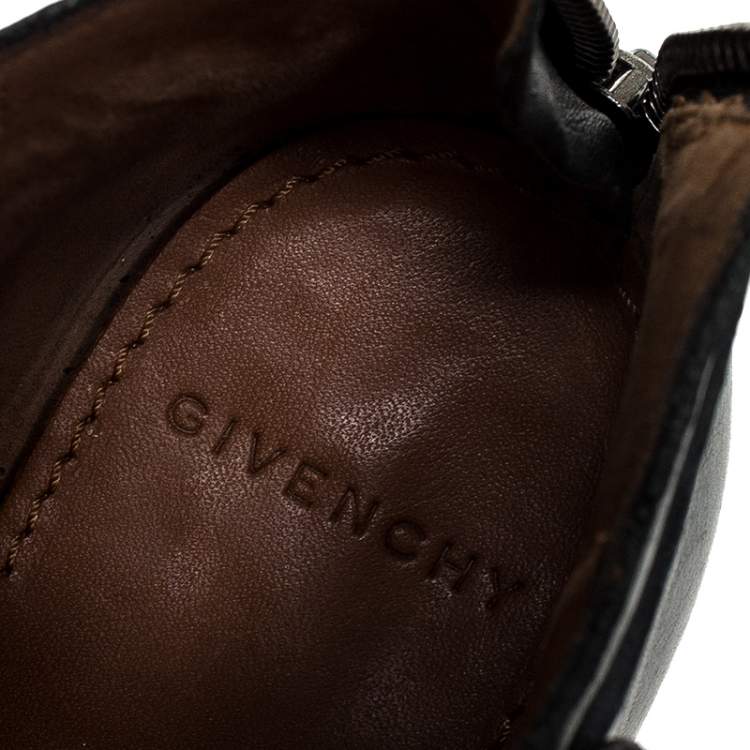 Pre Owned Givenchy Black Leather Fringe Lace Up Booties Size 37