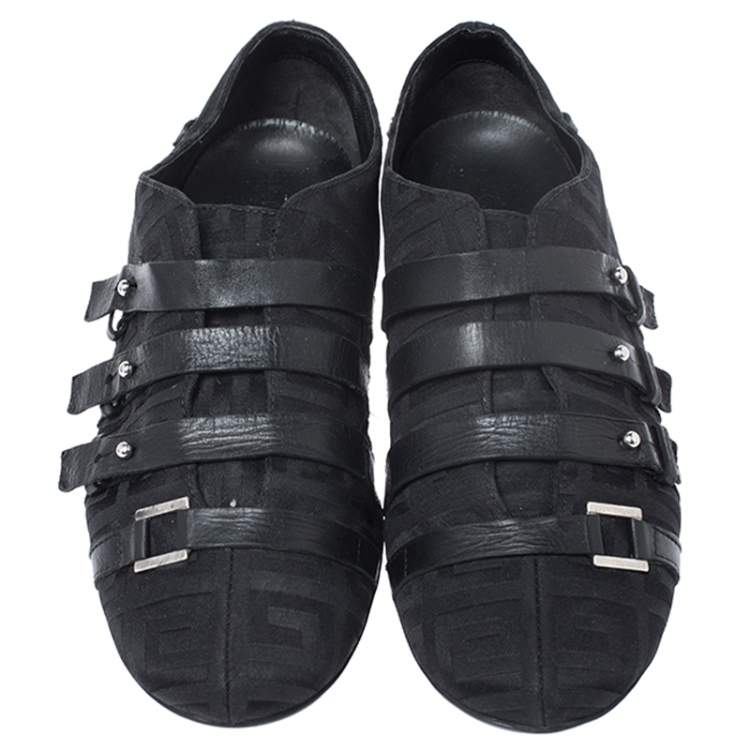 Pre Owned Givenchy Black Fabric and Leather Buckle Low Top Sneakers Size 38.5